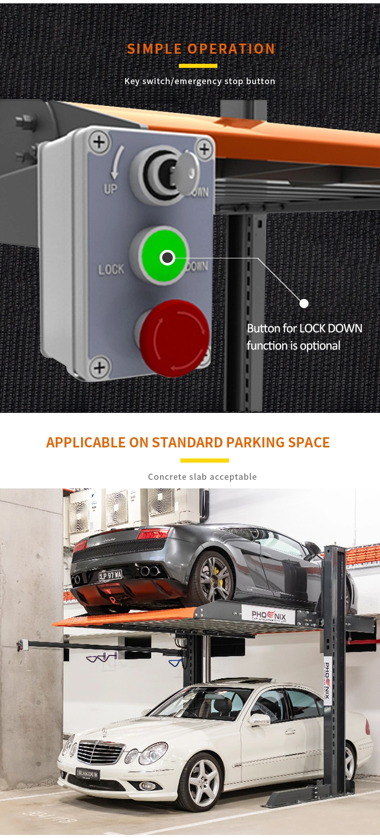 TUV Approved Customizable Hydraulic 2 Post 2 Level Car Parking Lift