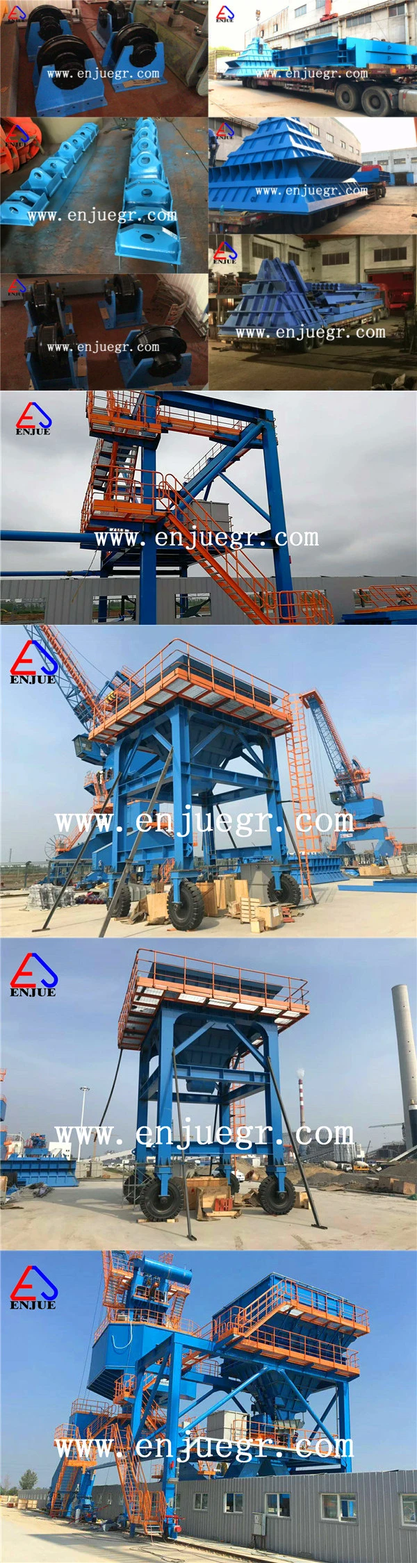 Enjue Eco Fixed Type Bulk Cargo Loading Hopper Rubber Tire Movable Hopper Environment Frendly Hopper Dustproof Hopper Railed Dedusting Hoppers Railed Mounted